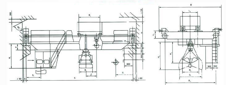 抓斗吊鉤兩用橋式起重機結構圖