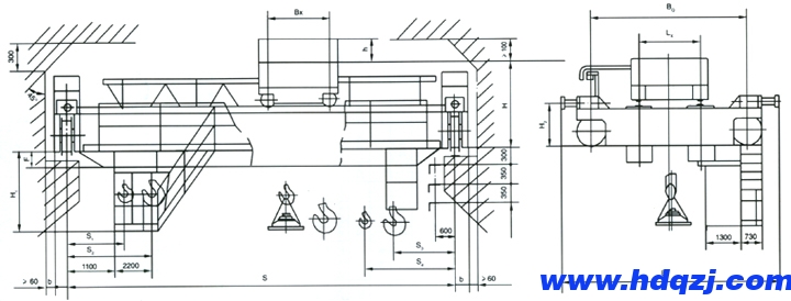 32/5噸電磁橋式起重機(jī)結(jié)構(gòu)圖