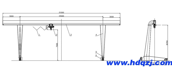 MHL型單梁偏掛龍門吊結構圖紙