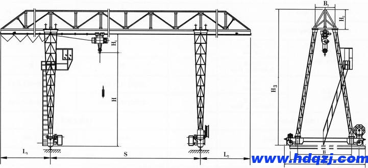 桁架式MH型電動葫蘆門式起重機結構圖